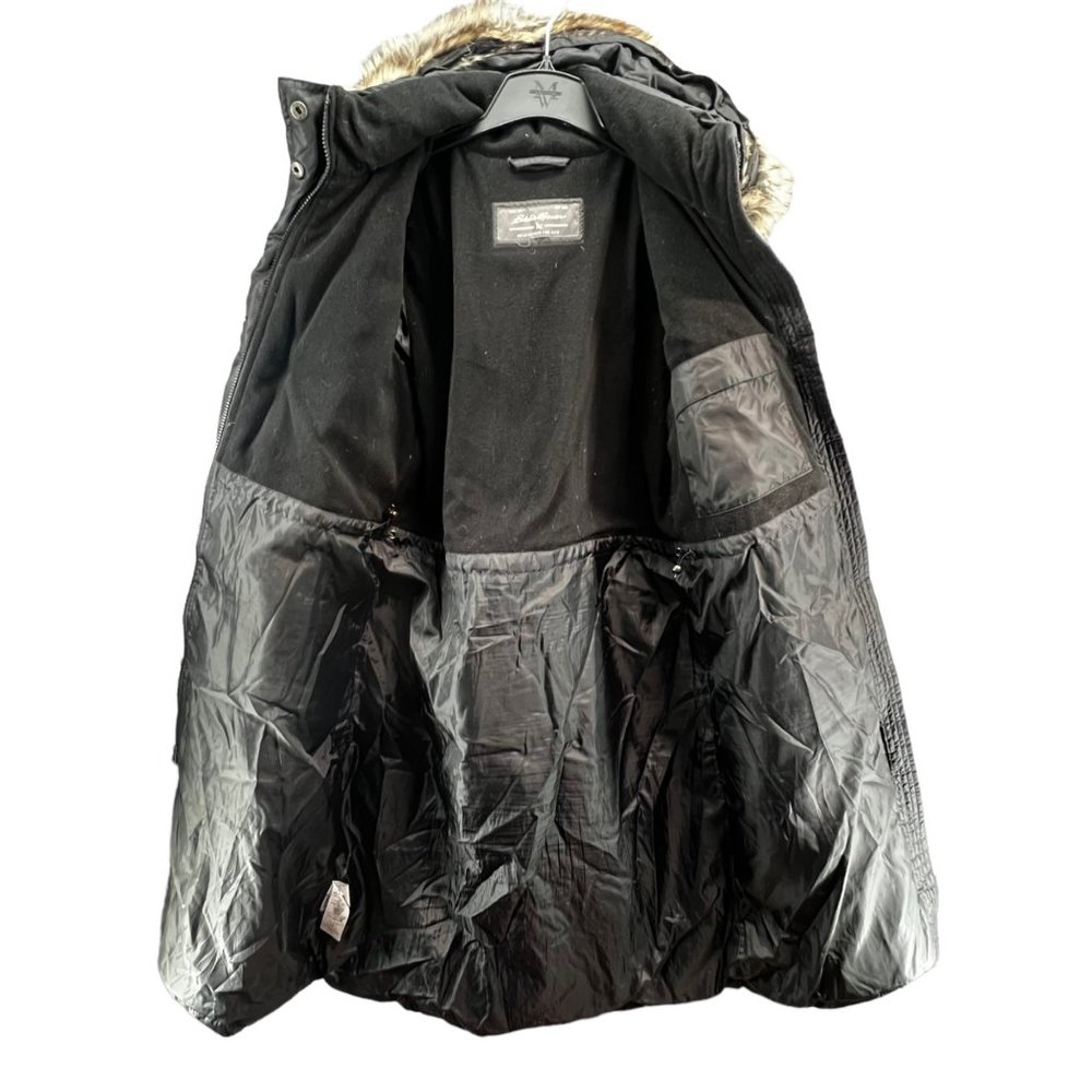 Eddie Bauer Quilted Hooded Faux Fur Lodge Down Duffle Puffer Coat Black Womens S - Picture 6 of 14